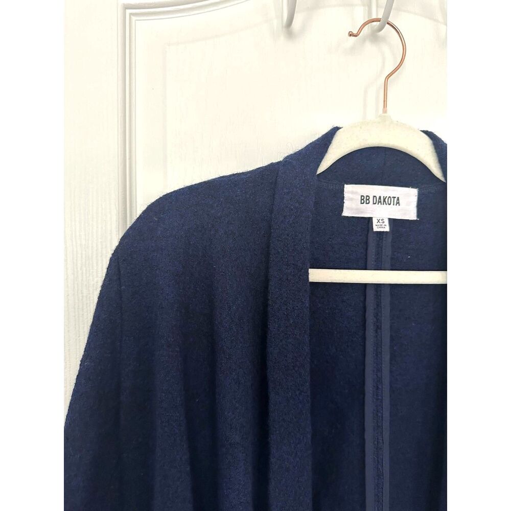 BB Dakota Navy Blue Wool Blend Draped Waterfall Open Front Blazer- Size XS - Picture 4 of 8
